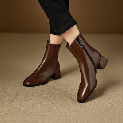 Осенне-зимние однотонные модные ботинки большого размера с боковой молнией, новые, с круглым носком, на резиновой подошве, на среднем каблуке, с кожаным верхом, женские ботинки на толстом каблуке m