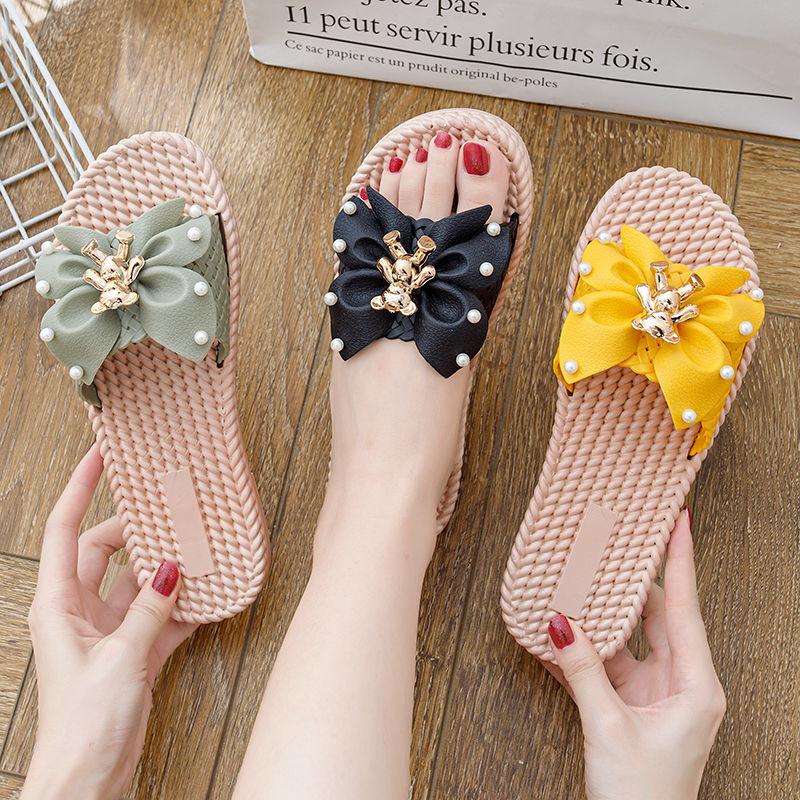 Fashion Round Toe Shoes for Women Jewels Bathroom with Bow Sandals Flat High Quality 2025 Luxury Summer Sale Wholesale On Woman Slippers