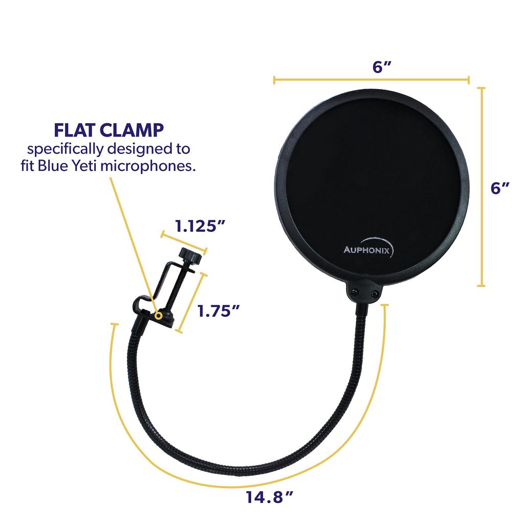 Auphonix Pop Filter for Blue Yeti Microphones, Flat Design, Double-Layered [A US Huge Seller], Authentic Pop Blocker, Double Screen Mesh