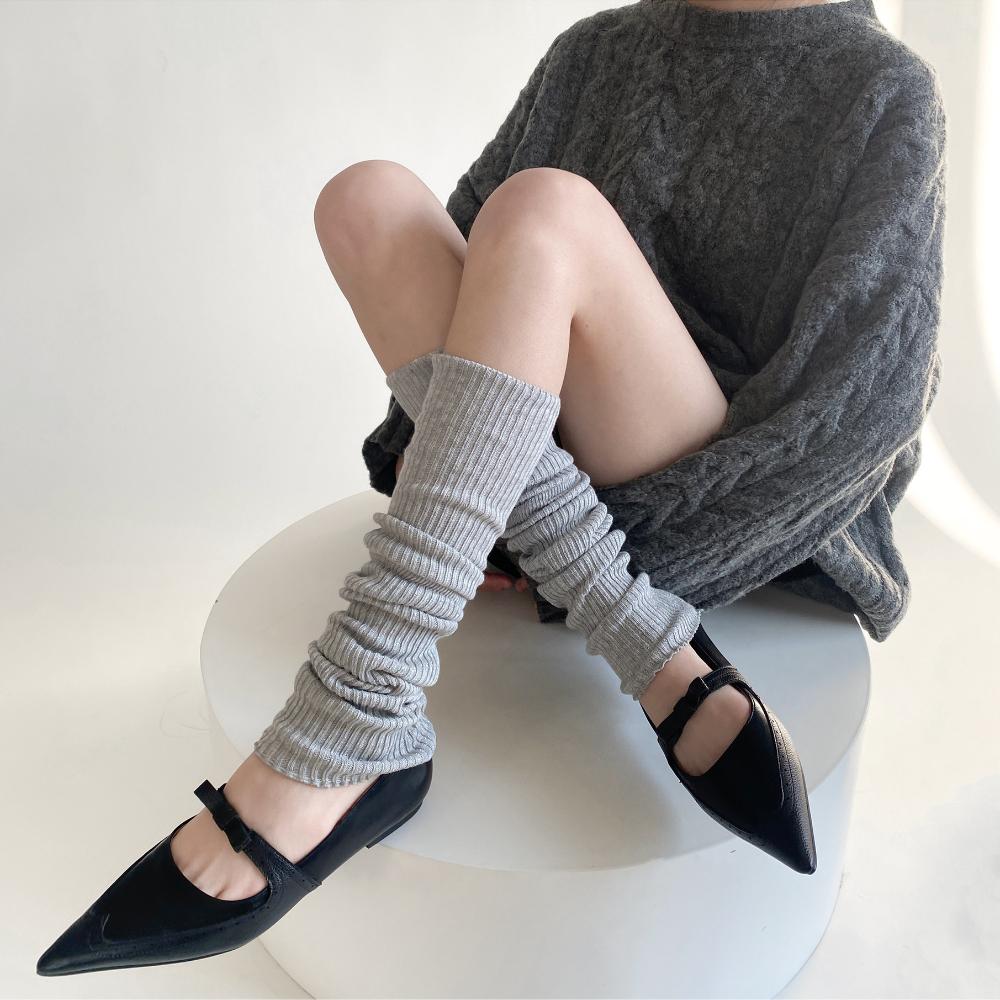 Women Leg Warmers Patchwork Silver Shiny Foot Cover Knee Socks Y2k Girls Leg Warmers Solid Color Black Gray Long Socks Stockings