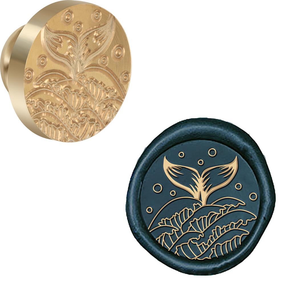 Морская жизнь тема Сургучная печать Ретро печать из сургуча Дельфин, Волновой узор Съемная латунная головка для конверта, открытки, упаковки