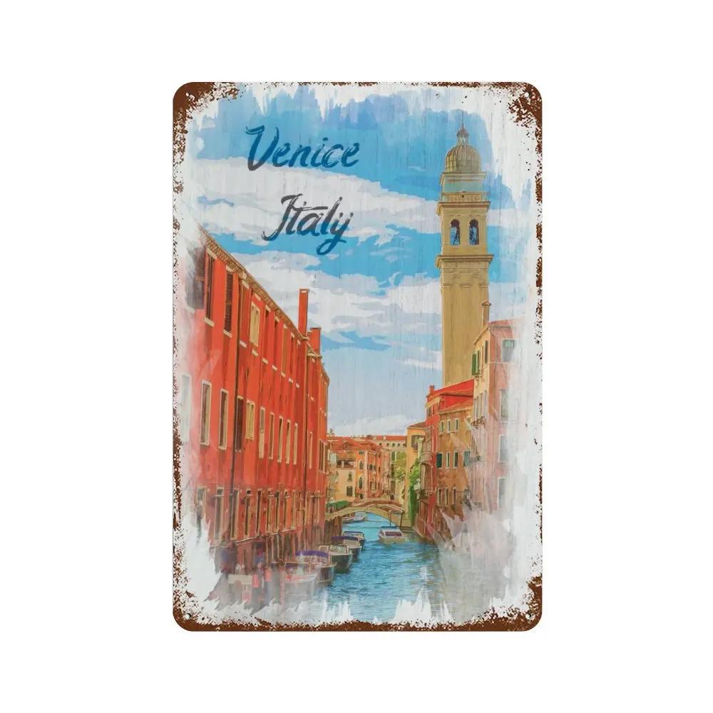 Путешествия Города Табличка Металлические Знаки Винтажный Плакат Япония Таиланд Италия Пейзаж Ретро Тарелка Искусство Живопись Домашний Бар Паб Клуб Декор