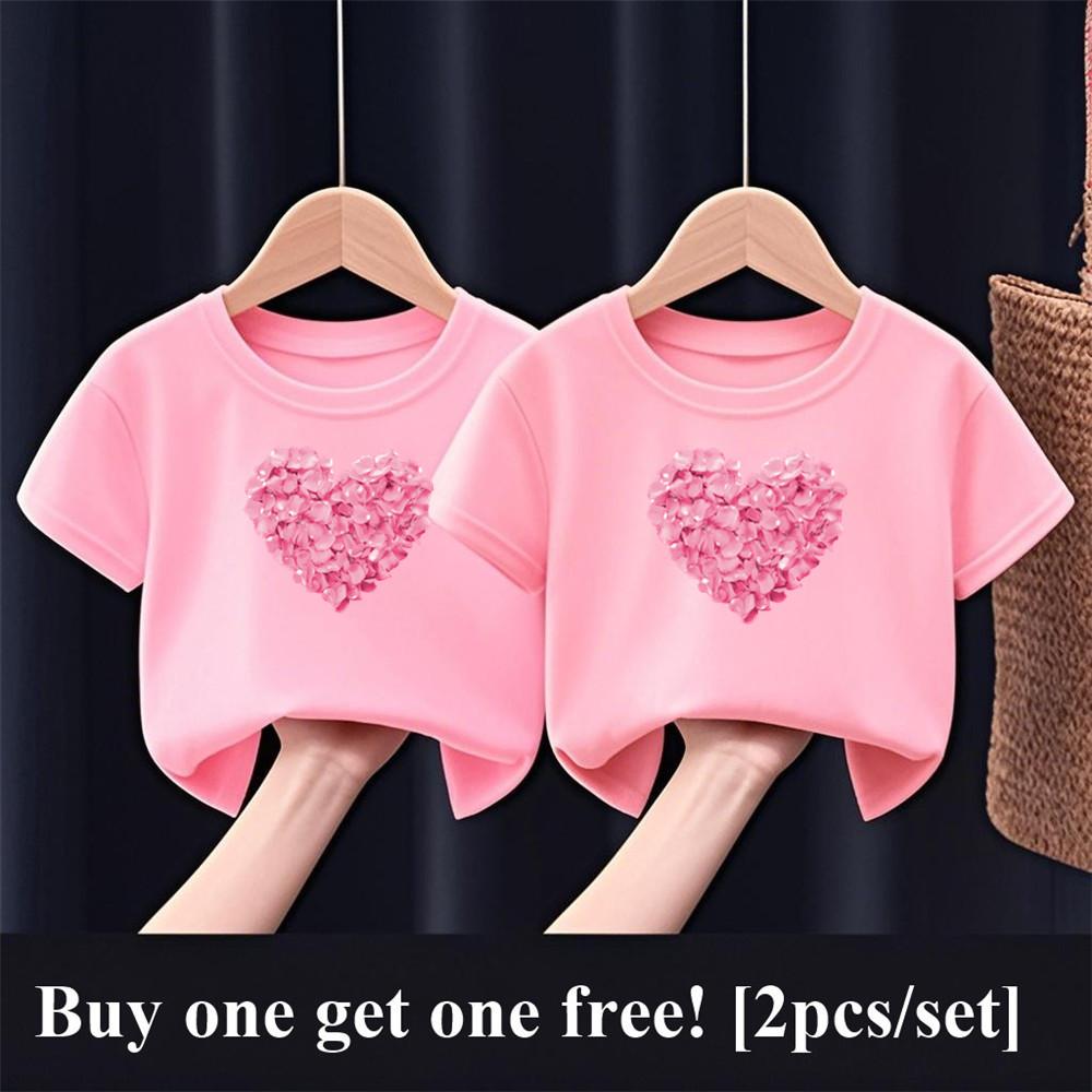 Девочки Мода Лето Лучшие Друзья Футболка 2шт/Комплект Сердце Цветок Футболки Рубашка Короткий Рукав Сестра Парный Наряд Детские Топы