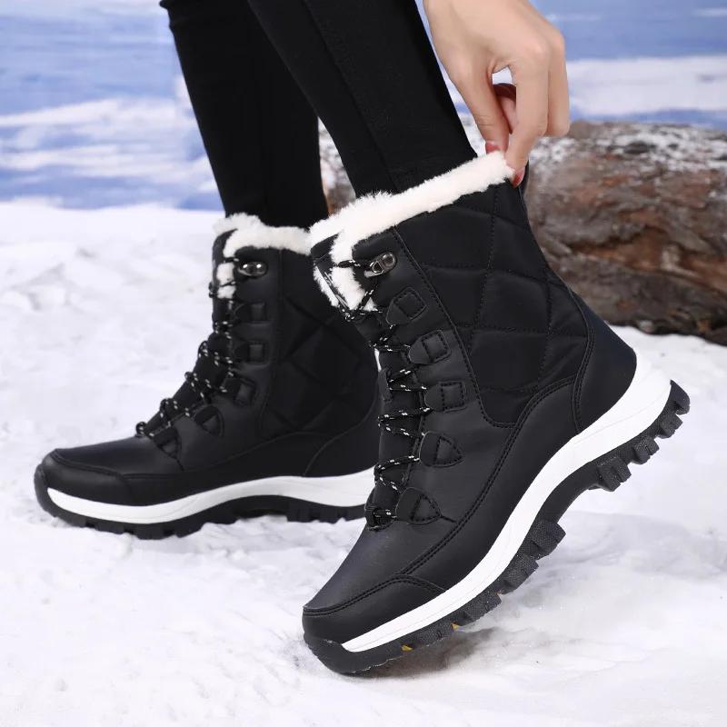 2026 Winter Women'S Platform Snow Boots High Top Plus Velvet Warm Cotton Shoes Outdoor Casual Comfortable Non-Slip Hiking Boots