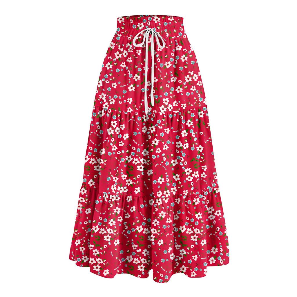 Женская весенняя повседневная длинная юбка с оборками, однотонная юбка, ретро-юбка в складку