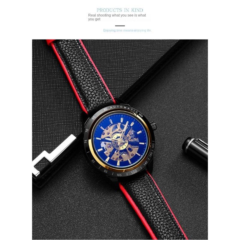 Кожаный наконечник GUCAMEL Business Fashion с механическими часами с полыми отверстиями