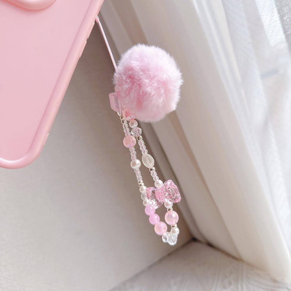Bead Chain Mobile Phone Chain Hair Ball Cellphone Pendant Lovely Beaded Phone Straps Bag Pendant