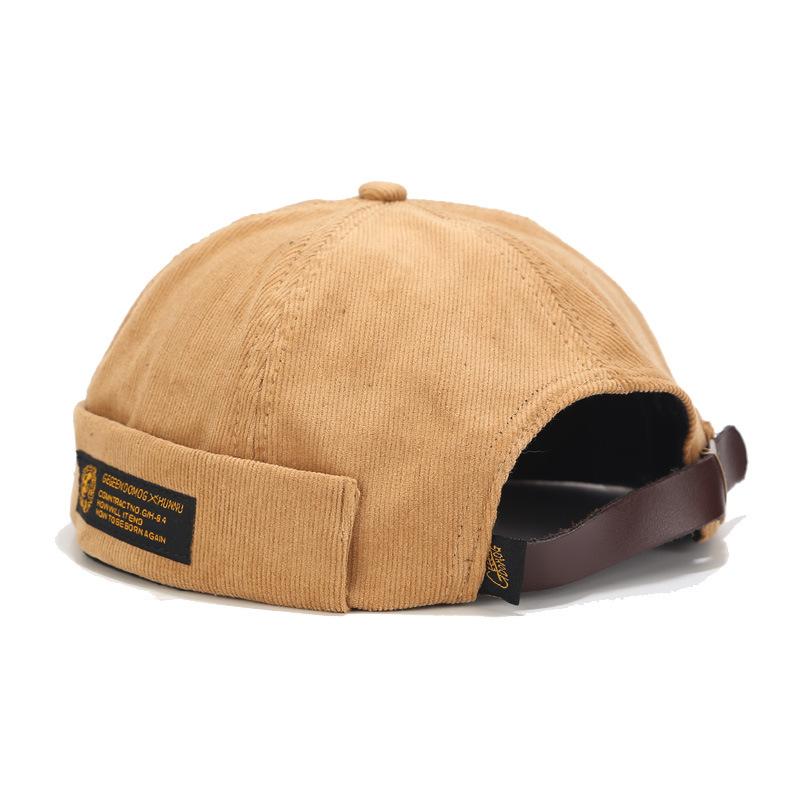 Corduroy Beanie Hat with Accent - Unisex Vintage-Inspired Sailor Cap with Rolled Cuffs and Adjustable Belt