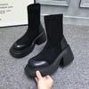 Fashion 2024 Women Mid-Calf Boots Autumn Women's Black All-match Platform Long Boots Winter Slip On Short Plush Women Chunky Heel Boots