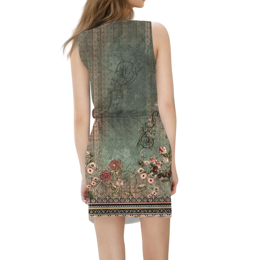 Женское модное повседневное платье без рукавов с принтом и завязками на шнурке с карманами