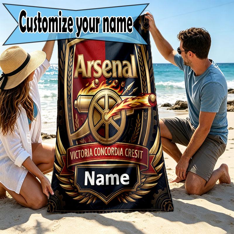 Custom Name Personalized Arsenal F.C Print Beach Towel, for Trip Camping Beach Party Home Decor, Birthday Gift for Family & Friends