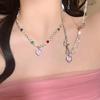 Trend Sweet Cool Wind Colorful Stone Heart Necklace for Women Pink Heart Chains Necklaces Pendants Fashion Aesthetic Y2K Jewelry