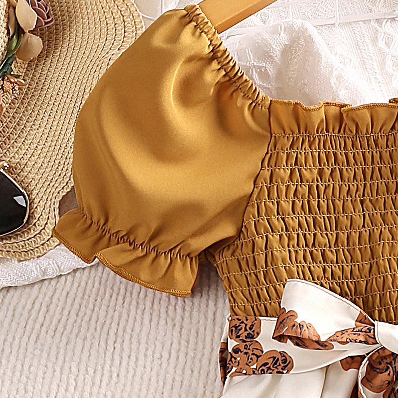 Летнее платье для девочек, новинка 2023 года, детское платье принцессы с короткими рукавами и цветочным принтом, детская одежда