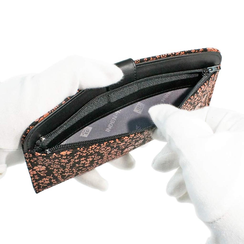 Inden Long Wallet Bundle L Тонкая оленья кожа черного цвета с розовым лаком American Blue Pattern [Indenya] 2107-51-166