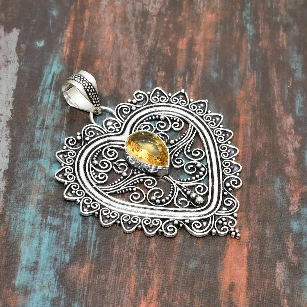 Ювелирный кулон ручной работы из стерлингового серебра 925 пробы с прекрасным цитрином и драгоценными камнями