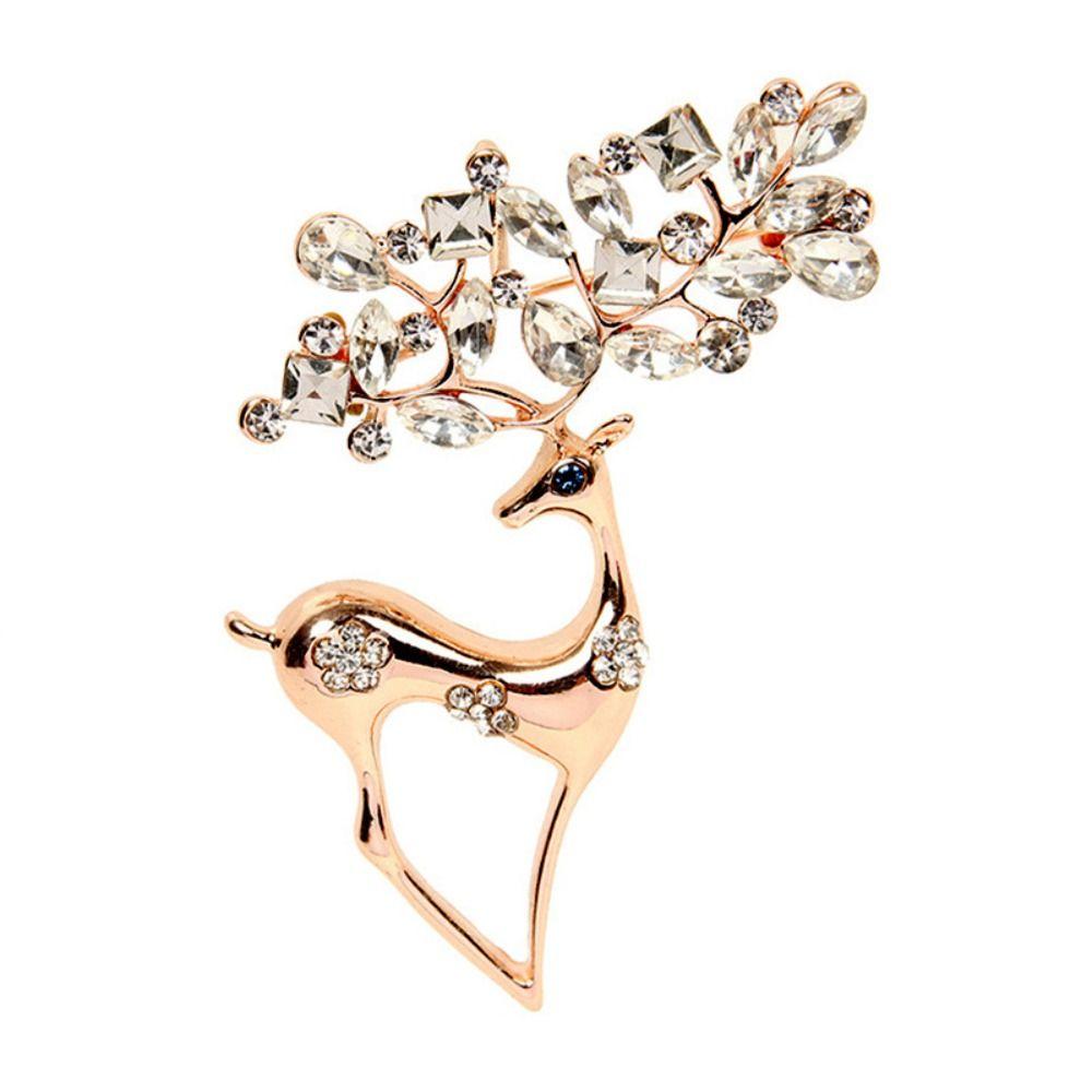 Coat Corsage Alloy Crystal Christmas Gifts Deer Korean Style Brooches Christmas Elk Brooches Rhinestone Pin Female Jewelry