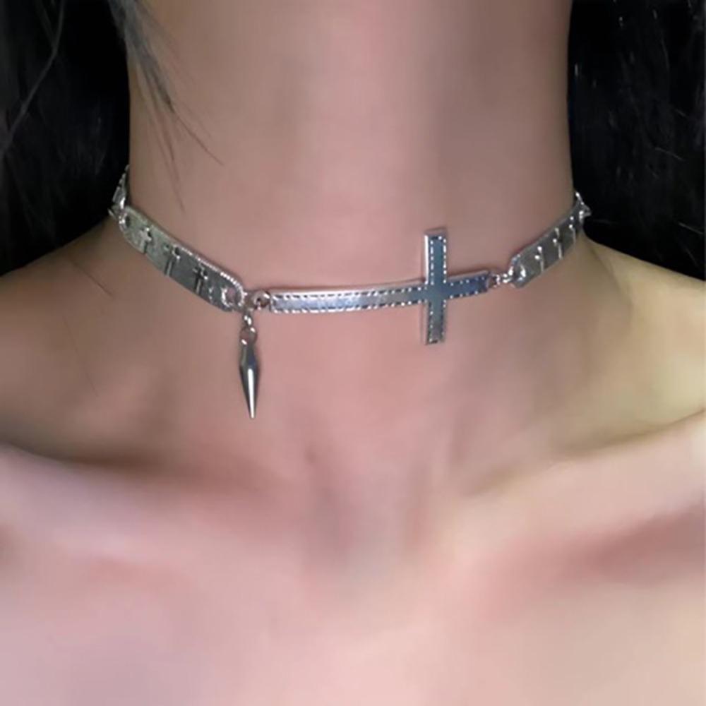 Punk Spliced Cross Necklace Y2K Hip Hop Necklace Retro Choker Necklace  Jewelry