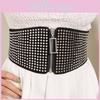Multiple Small Flat Nail Zipper Waist Seal Waistband With Rivets Belt Black