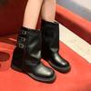 Ботинки до середины икры 2024 Женские ботинки Мотоциклетные ботинки на толстой подошве Универсальный стиль Ин ПУ кожа Однотонные Ботинки женские