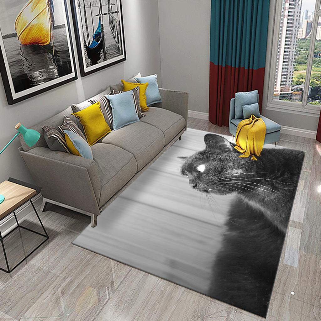 Коврик для спальни, коврик для ванной комнаты, домашний декор, нескользящий дверной коврик, милый загадочный ковер с черным котом, ковер для гостиной