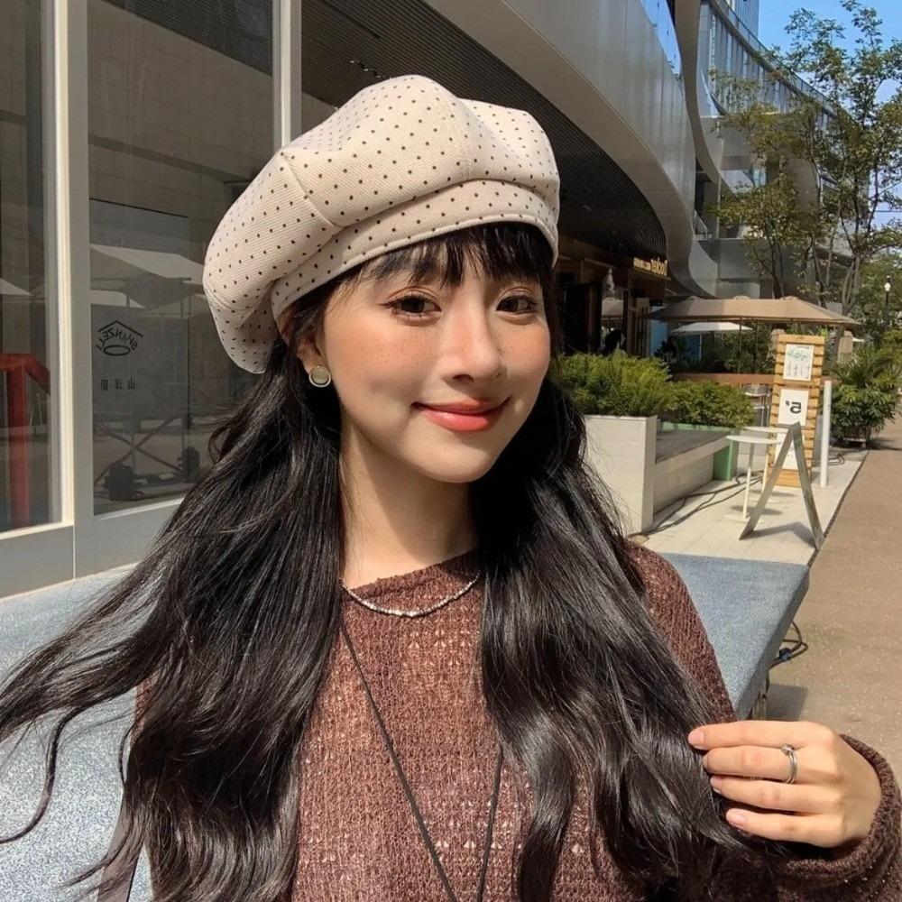 Женская шляпа художника в корейском стиле, теплая, женская восьмиугольная кепка, ретро берет в горошек, осенняя