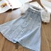 Children Girls Beads Lace Sleeve Denim Dress Toddler Fashion Summer Dresses