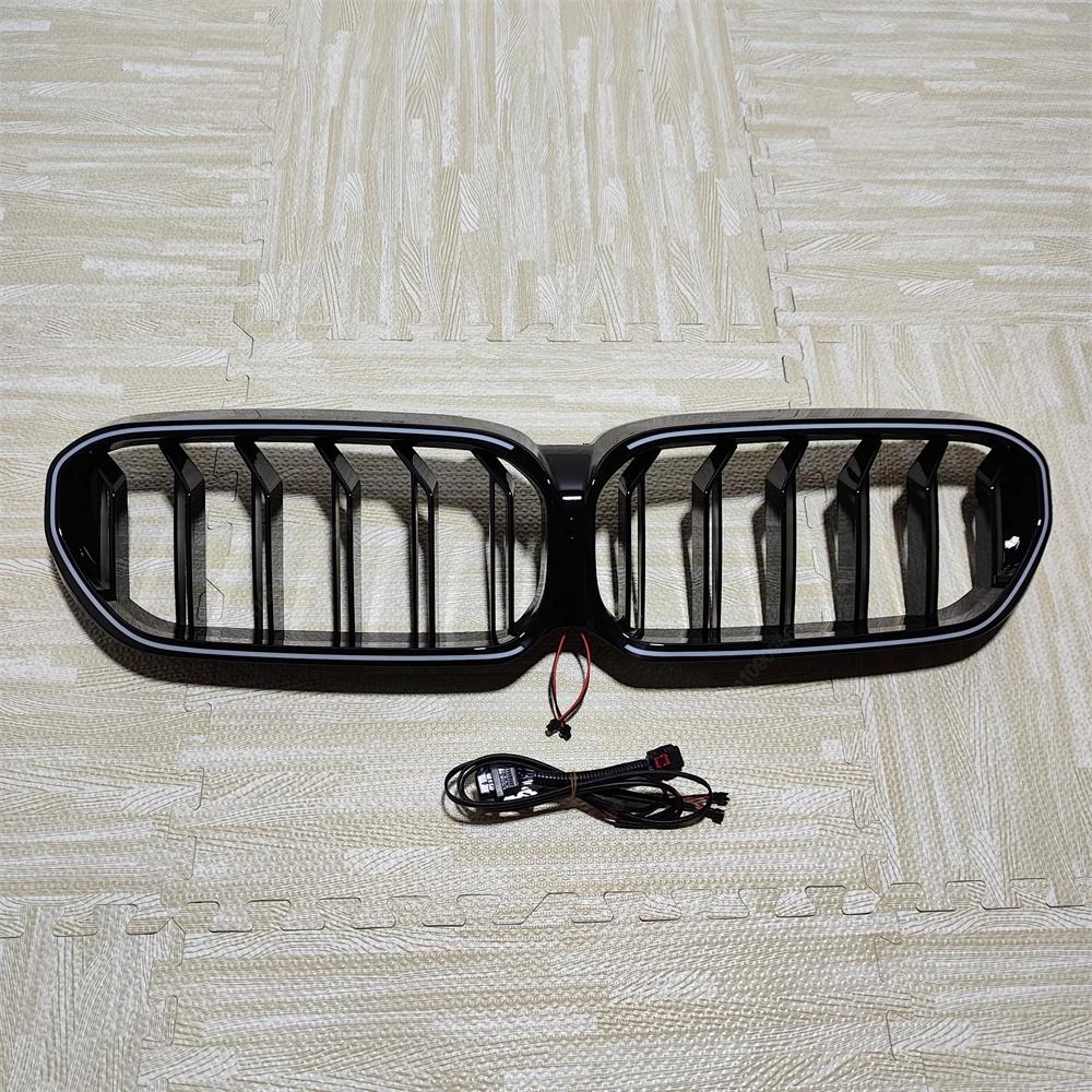LED Lights Car Front Bumper Kidney Grill Grilles For BMW 5 Series G30 G31 F90(M5) LCI 2020-2023 ABS Gloss Black Bodykits Tuning