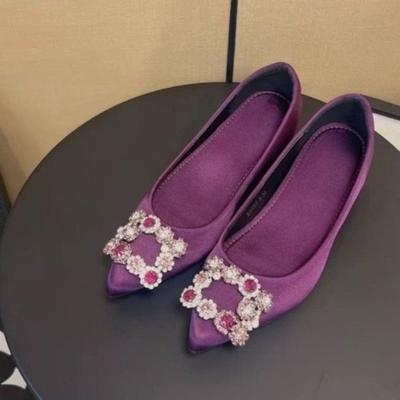 Модная женская обувь с острым носком, неглубокая, слипоны, стразы, квадратная пряжка, мягкая подошва, нескользящая, плоская, со скрытой платформой, одинарная обувь