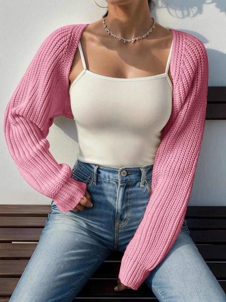 Rose Beauty A Y2K Street Daily Casual Batwing Sleeve Shrug Crop Cardigan Open Front Coat
