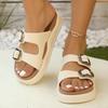 Мода Женские Модные Плоские Сандалии Лето Новые Круглый Носок Открытый Носок Металлическая Пряжка Толстая Подошва Нескользящие Износостойкие Шлепанцы