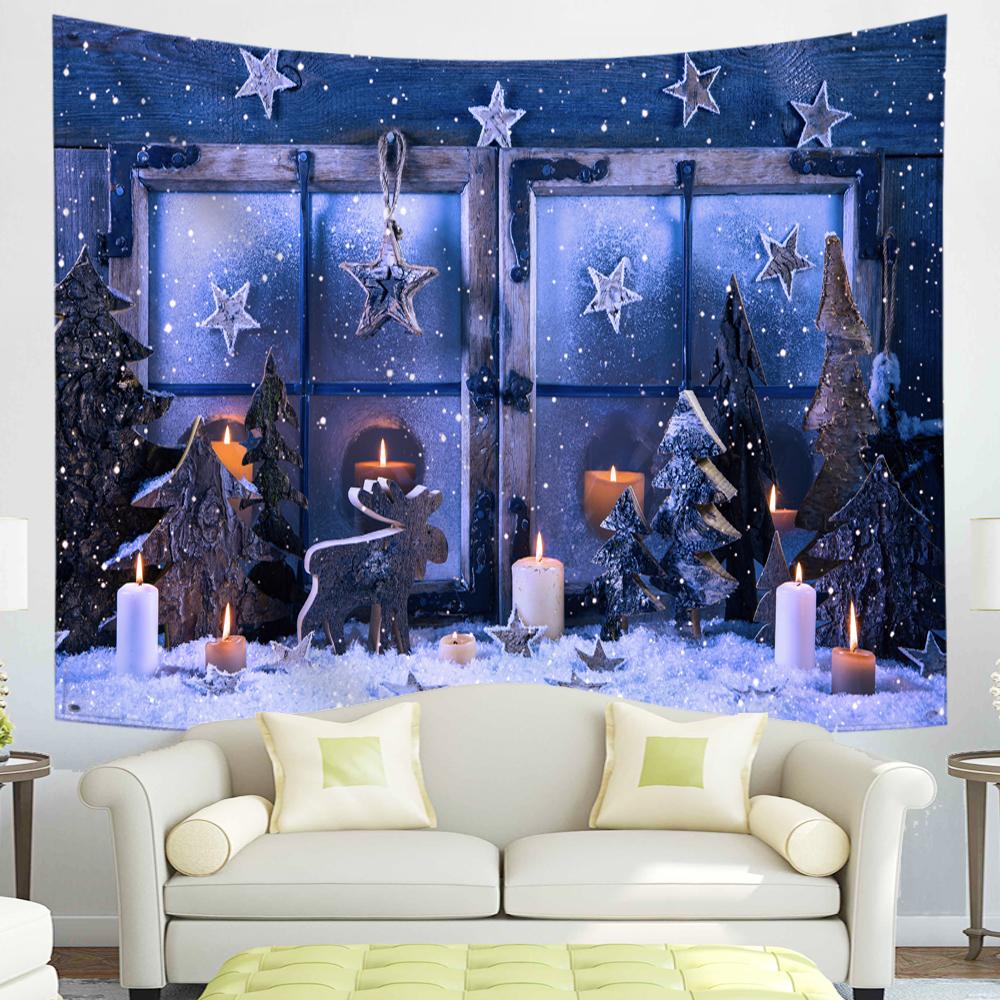 С Рождеством Гобелен Снежинки Санта-Клаус Зимняя ночь Рождественская елка Настенный камин Подарок Новогодние украшения для дома