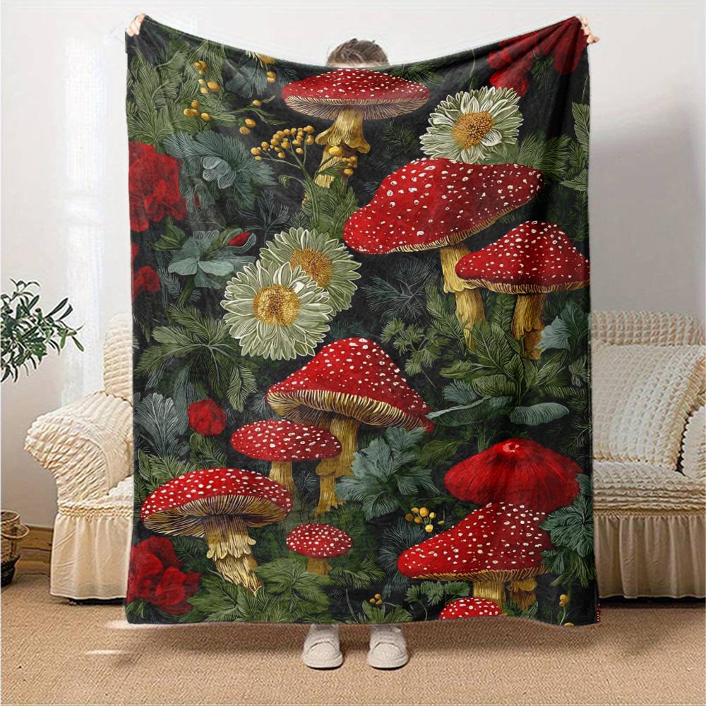 Colorful Mushroom Print Flannel Blanket High Quality Warm Comfortable Cover for All Seasons Perfect for Gifts Home Decor