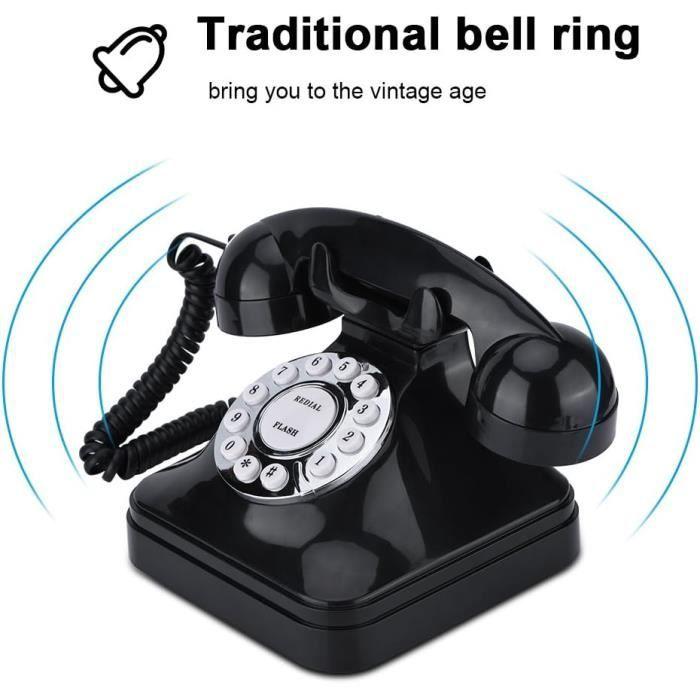 Téléphone Fixe - SXHLSELLER - Rétro Noir - Multifonctionnel - Base Antidérapante - Sonnerie Traditionnelle