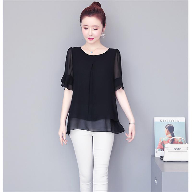 2022 Блузка, свободный топ, женские шифоновые рубашки с рукавами-бабочками, летняя женская одежда средней длины, новая корейская рубашка, топы с рюшами