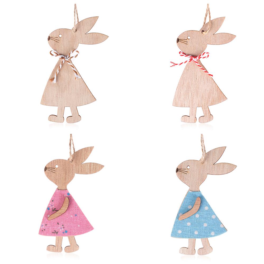 3PCS Household Party Supplies Wooden Hanging Easter Ornaments Wood Crafts Cute Bunny Easter Rabbit
