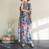 DIMANAF 2025 New Women Plus Size Summer Casual Floral Dress Vintage Long Dress Loose Basic Holiday Maxi
