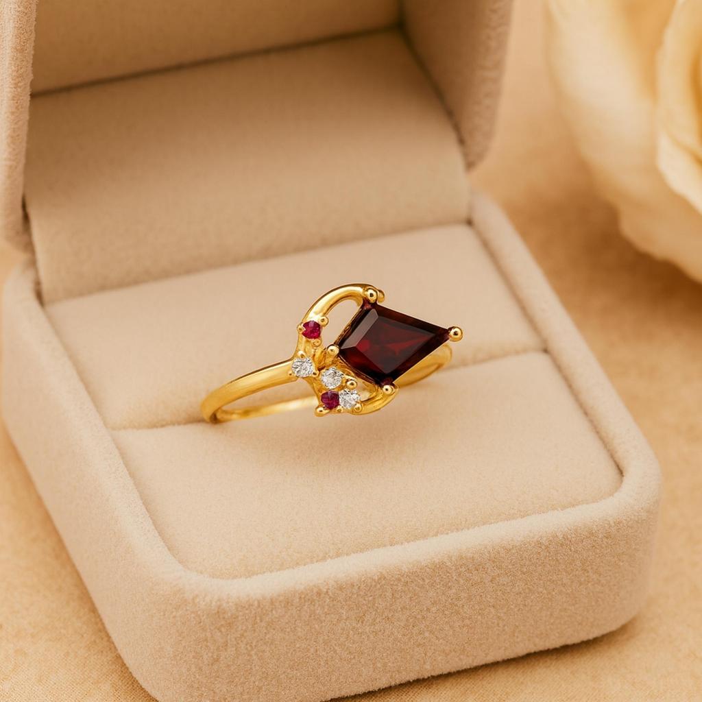 Kite Garnet Ring with Ruby and Cubic Zirconia – Unique Red Gemstone Statement Ring - Gold Plated 925 Sterling Silver Jewelry Gift
