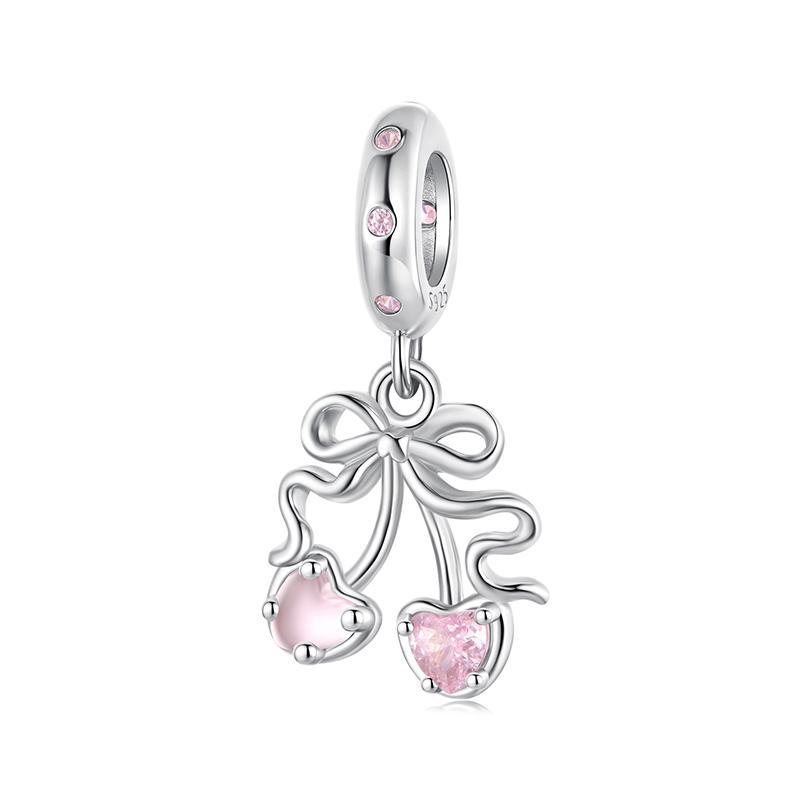 WOSTU 925 Silver Pink High Heel Charm Champagne Pendant Cherry Bead Fit Bracelet Necklace Sweet Girl Birthday DIY Jewelry Gift