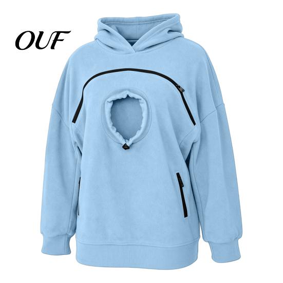 Cat Holder Pullover Women Pet Carrier Hoodie with Front Side Pockets, Solid Color Casual Hooded Dog Sweatshirt, Carrying Pouch Top for Autumn