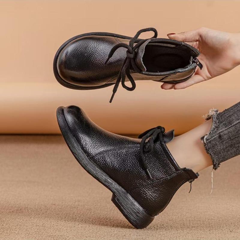 Натуральная кожа Удобные плоские короткие ботинки Мягкая поверхность Мягкая подошва Удобные Универсальные женские кожаные ботинки Воловья кожа Нескользящие ботинки 35-41