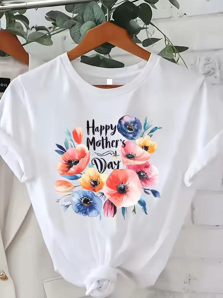 Happy Mother's Day T-Shirt, 3D Tulip Floral Print Casual Tee, Mother's Day Gift for Mom Harajuku Tops Y2k Top Gothic T Shirt
