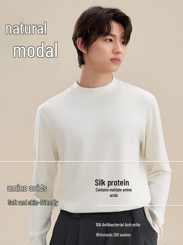 FUNIBAOLUO Men's Wool Modal Mid-Neck Long Sleeve Top