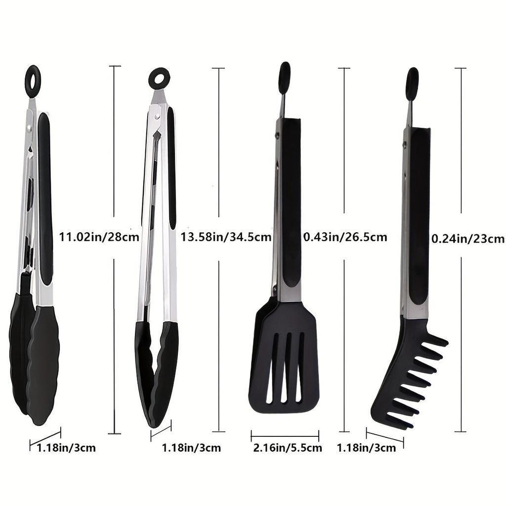 4pcs Multifunctional Stainless Steel and Silicone Serving Tongs for Barbecue, Fruit, Bread, Steak, and Dessert - Non-Slip and Durable Kitchen Tools