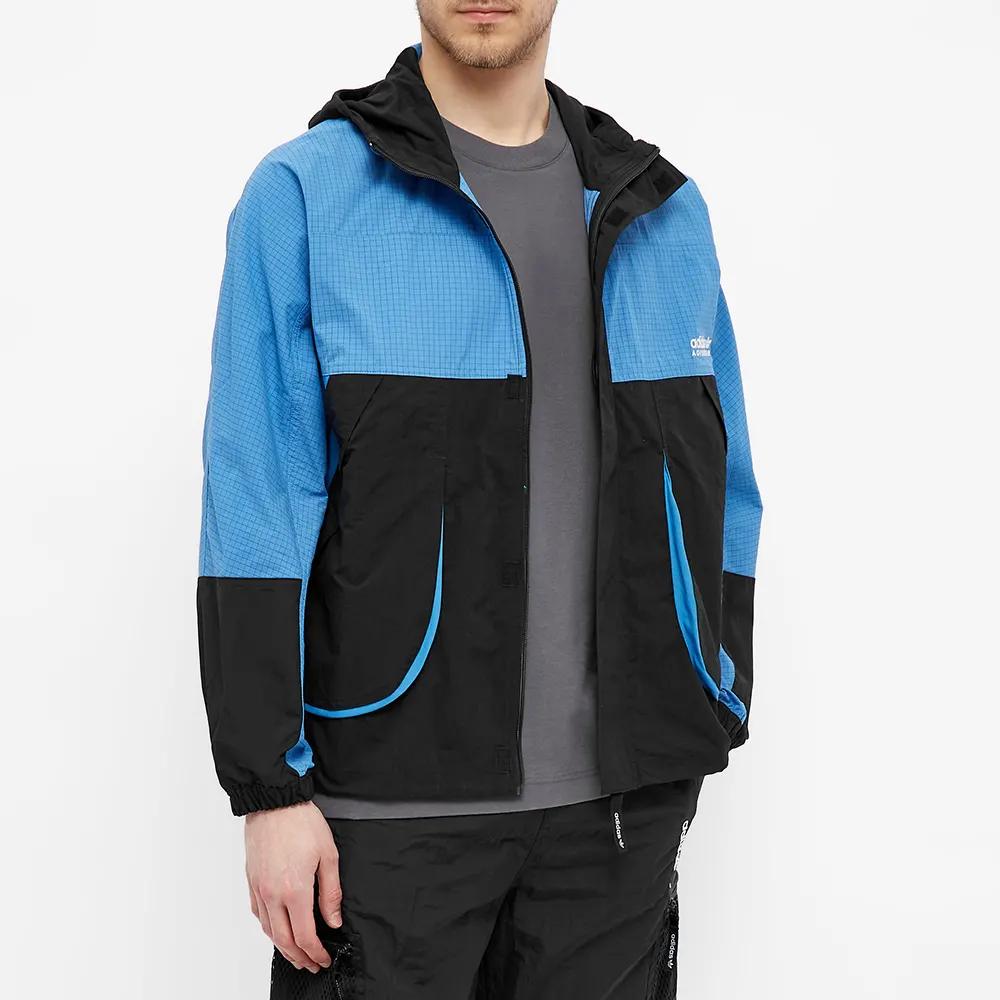 adidas Оригиналы FW22, сращенный дизайн, логотип бренда, ветровка с капюшоном на шнурке, мужская ветровка, синяя, черная, H09053