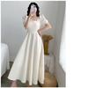 Hepburn Light Mature Style Dress Female Puff Sleeve White Skirt Square Collar Waist Large Size Temperament Over The Knee Long Skirt Summer