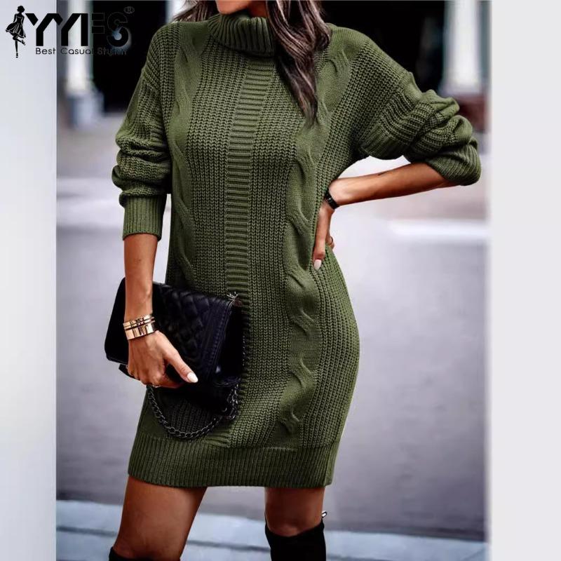 YYFS Женская мода повседневная осень-зима однотонный принт длинный рукав высокий ворот свитера