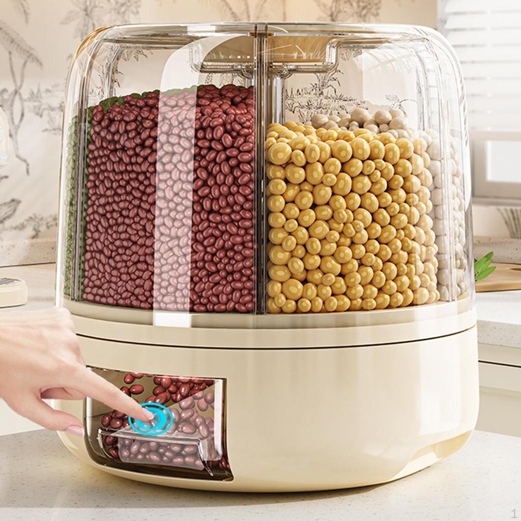 Диспенсер для риса с вращением на 360°, пищевой диспенсер, 6 сеток, контейнер для хранения риса, контейнер для зерна