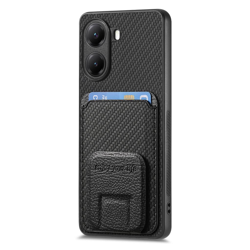 Чехол для Xiaomi Poco X7 Pro 5G/Xiaomi Redmi Turbo 4 5G с держателем для карт, текстура под карбоновое волокно, покрытие из кожи, чехол для телефона из ТПУ