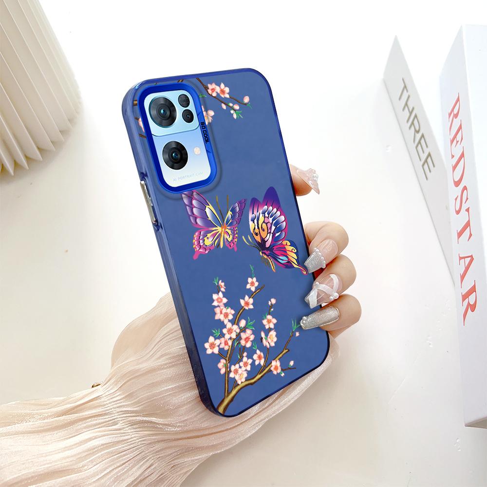 Окрашенный узор, цветной серебристый, двухсторонний, жесткий, противоударный чехол для телефона с защитой от падений для OnePlus OPPO Reno Realme