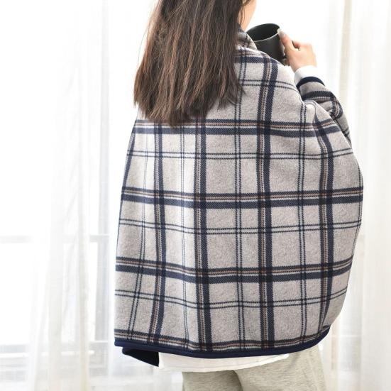 Зимнее плед-одеяло в клетку, супермягкое флисовое теплоизоляционное однобортное шаль-одеяло с ворсом